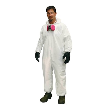 Keystone Safety Hooded Disposable Coveralls with Elastic Wrists and Ankles, White, Large CVL-KG-H-E L